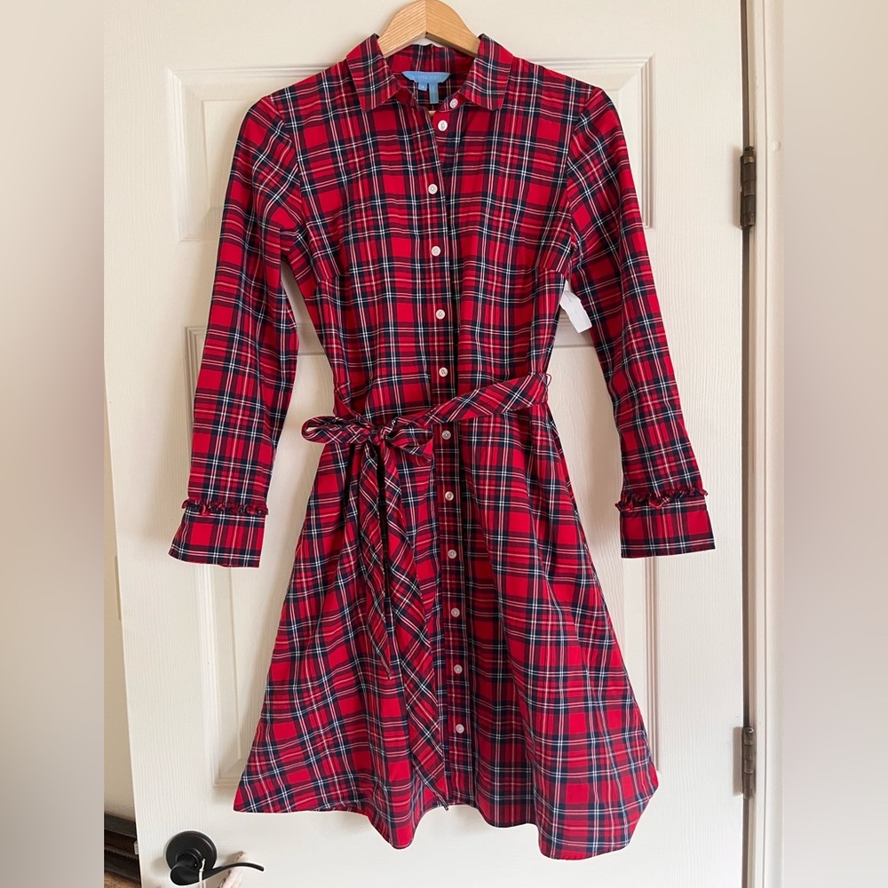 Draper James Red Plaid Button-Up Dress